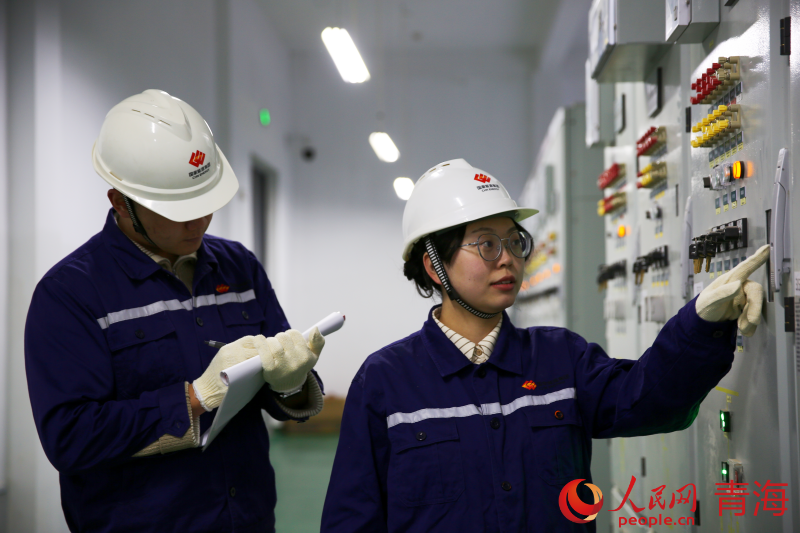 工作人員正在對(duì)光伏廠區(qū)進(jìn)行巡檢。人民網(wǎng) 馬可欣攝