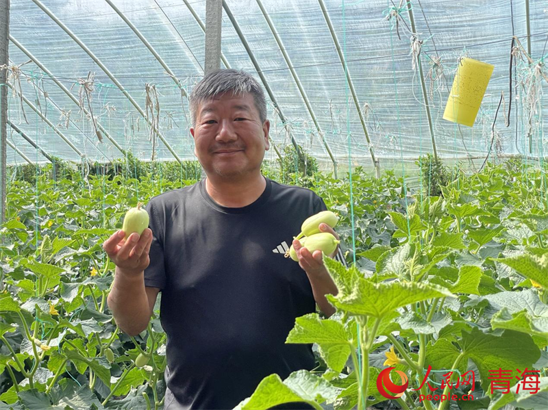 李希志展示新鮮采摘的水果。人民網(wǎng) 況玉攝