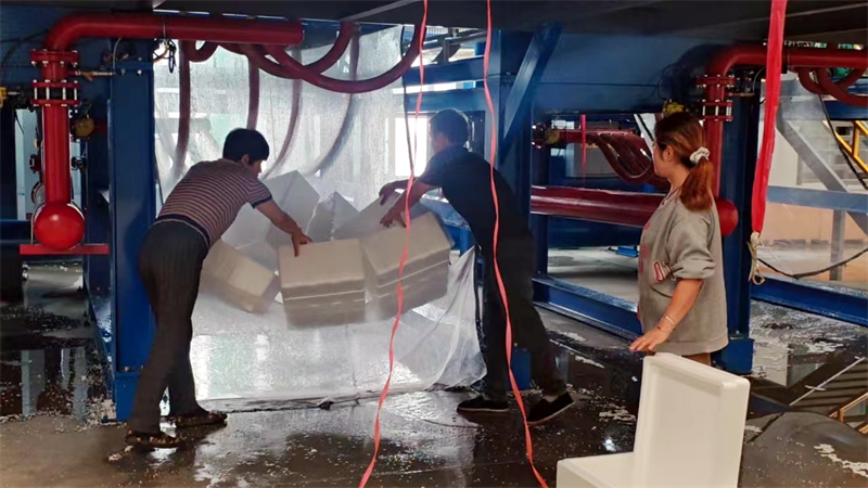 泡沫箱清洗。俞惠珍攝