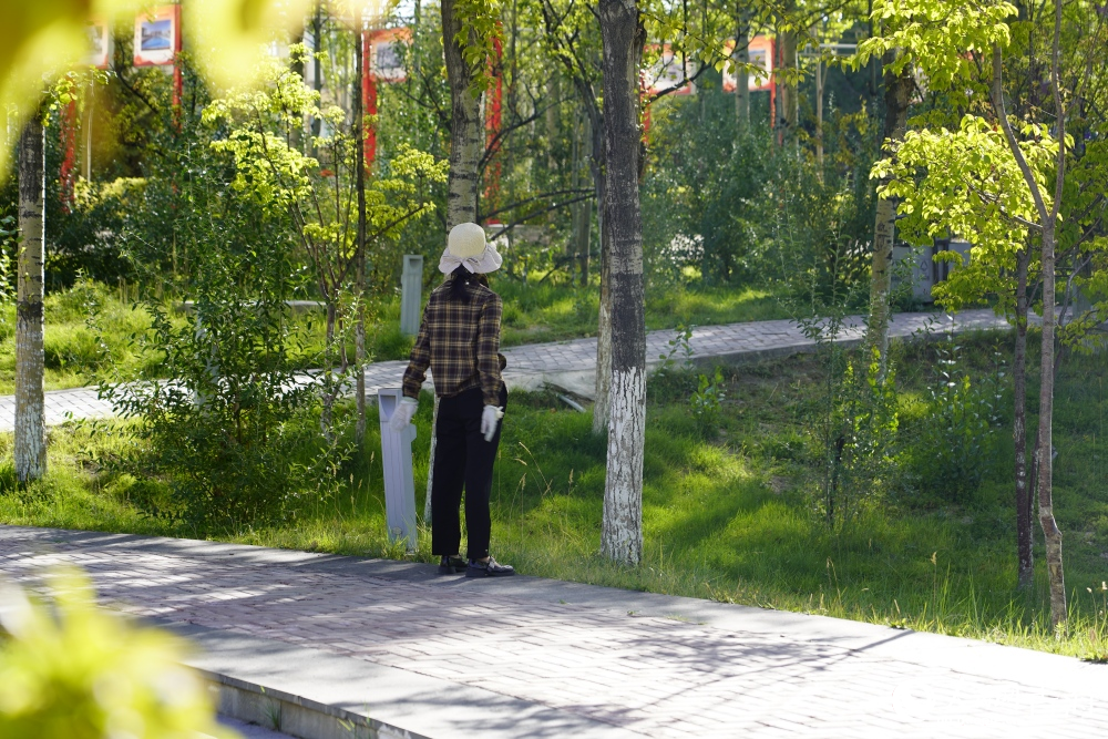 正在巴音河畔晨練的居民。人民網(wǎng) 陳明菊攝